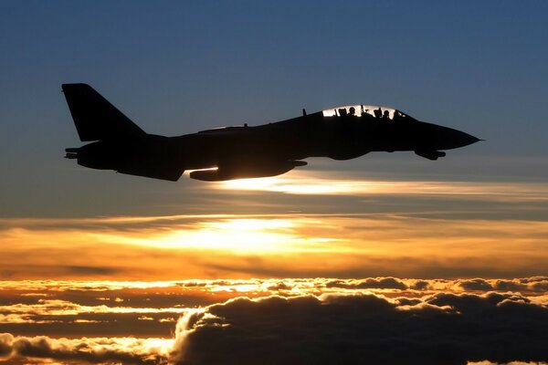 Combattant sur fond de nuages et coucher de soleil