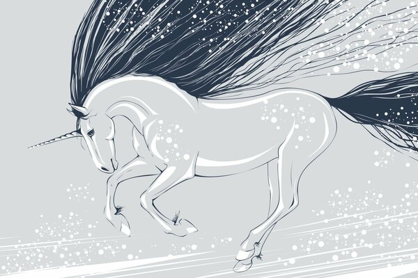 Black and white drawing of a snow unicorn