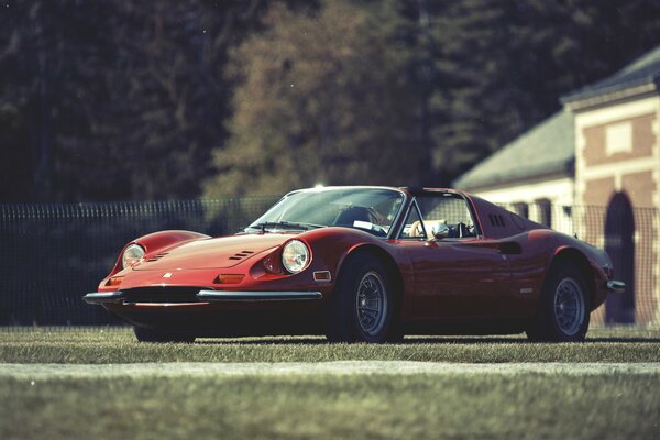 Red Ferrari in a beautiful treatment