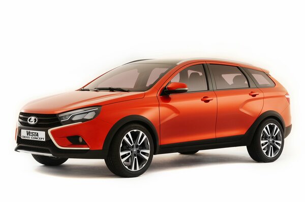 Lada Vesta rouge sans fond sur le côté