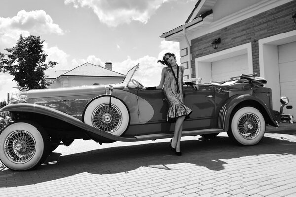 Classic car and cute girl