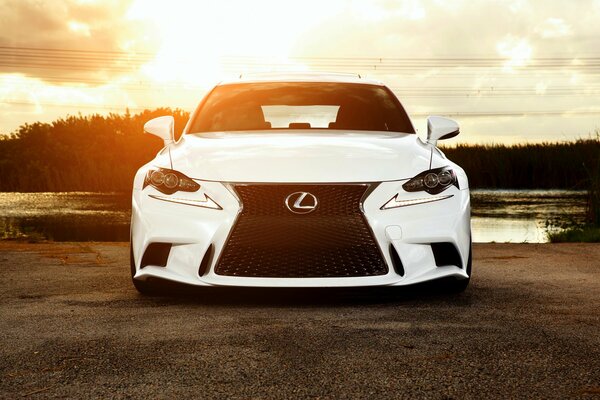 White Lexus at red sunset