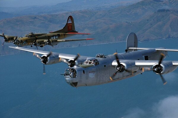 Combat aircraft flying over the sea