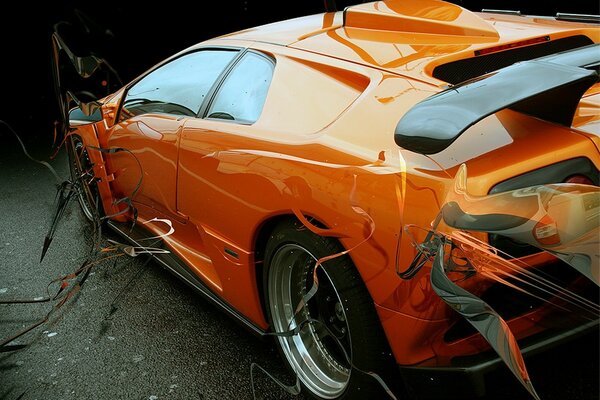 Bright orange Lamborghini car with patterns