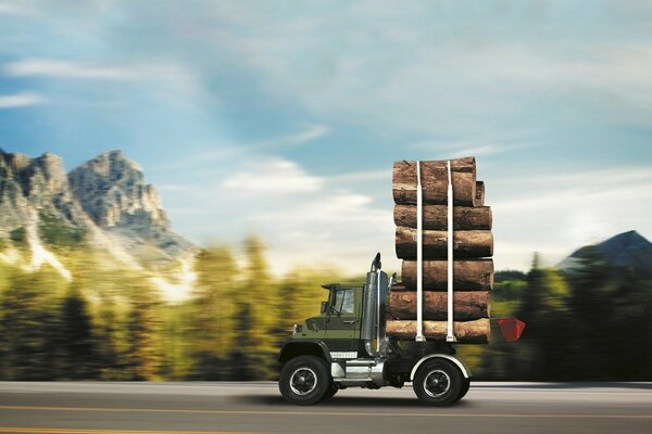 Micro truck transporting logs