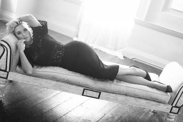 Kate Winslet at a photo shoot in black and white