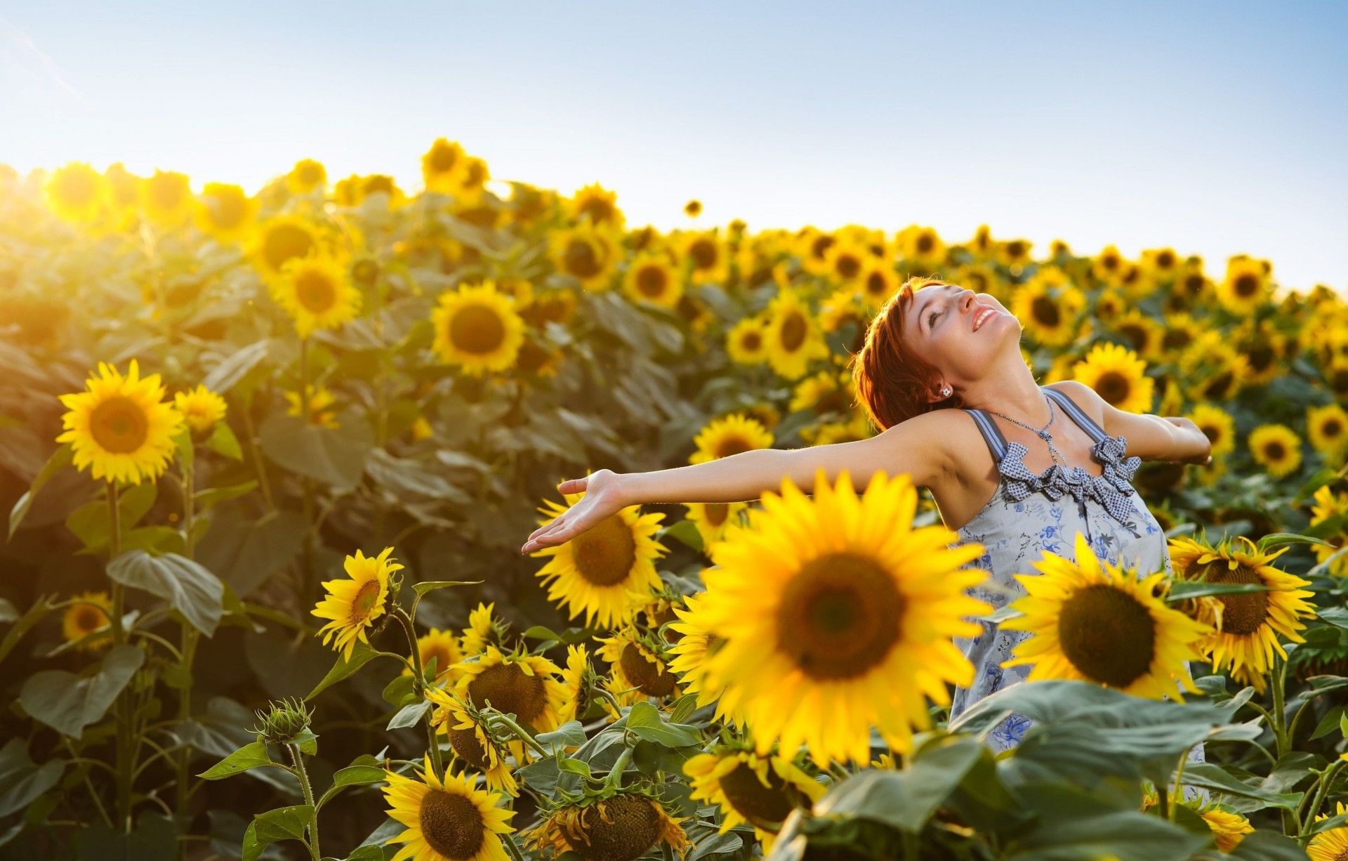 flores positivo alegría chica estado de ánimo pantalla ancha fondo felicidad fondo de pantalla cielo girasoles manos campo pantalla completa amarillo girasol