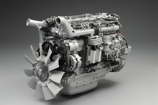 The engine is silver on a gray background