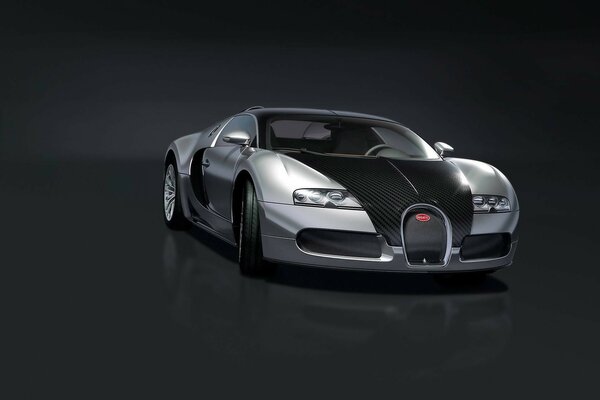 Рисунок Bugatti Veyron на глянцевом тёмно-сером фоне