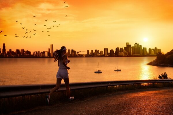 Ragazza che fa jogging mattutino