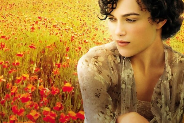 Keira Knightley on the poppy field