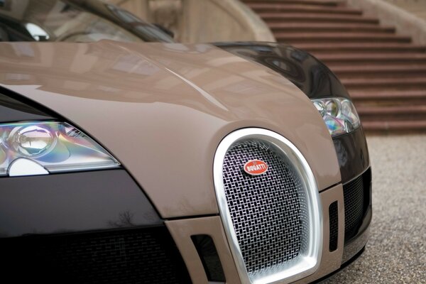 Bugatti Veyron nero e cioccolato, vista frontale dell auto