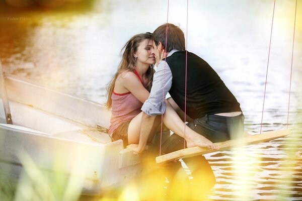 A couple in love on the background of a river