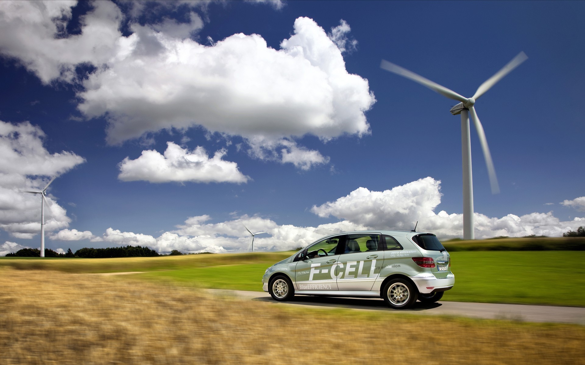 mercedes f-cell a windmill cloud