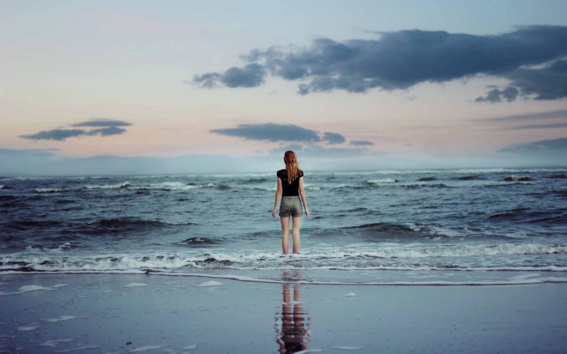 onda nuvole mare ragazza cielo