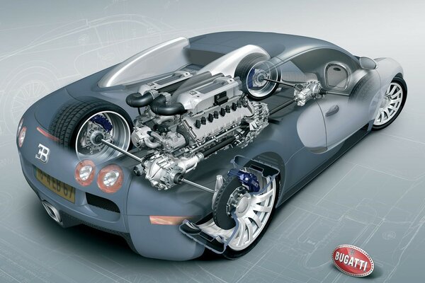 Dibujo y diagrama del motor Bugatti