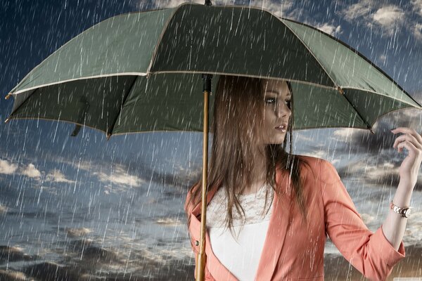 Fille brune avec parapluie pluie de sexe