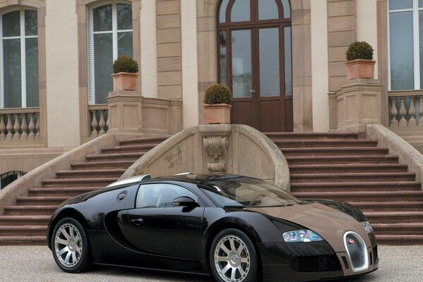 Bugatti veyron на фоне ступеней