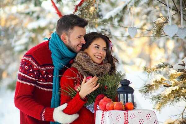 Pareja enamorada. Humor invernal