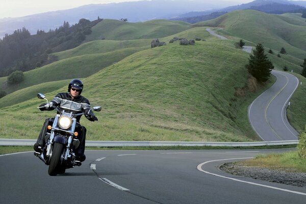 Motorcycle, harley davidson in motion on a serpentine