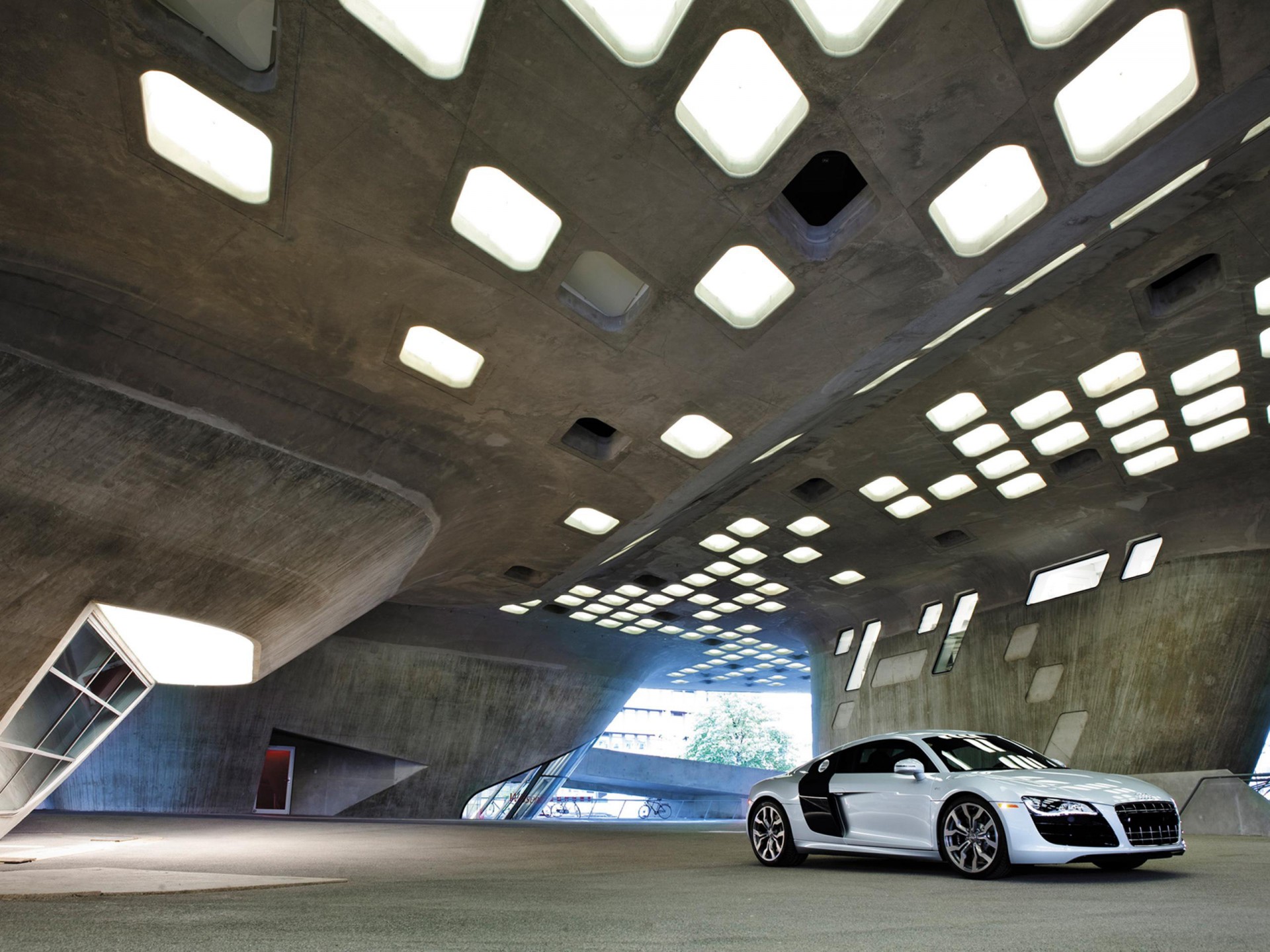 audi r8 garaje edificio arquitectura