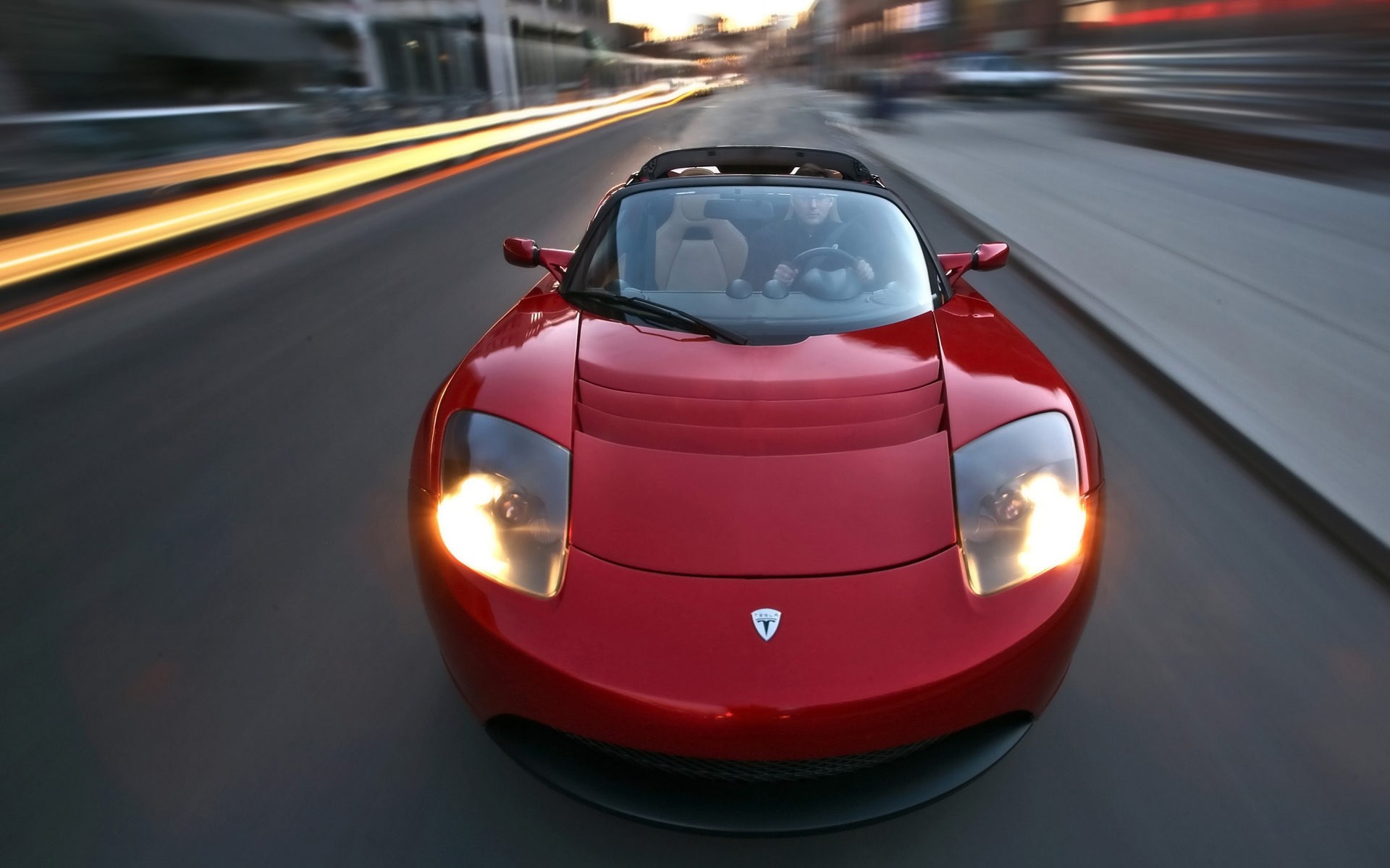 tesla roadster czerwony droga prędkość mężczyzna