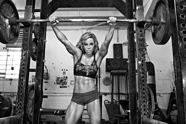 Fitness model lifted the barbell