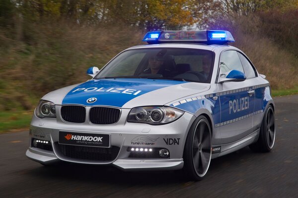 Police car on forest road