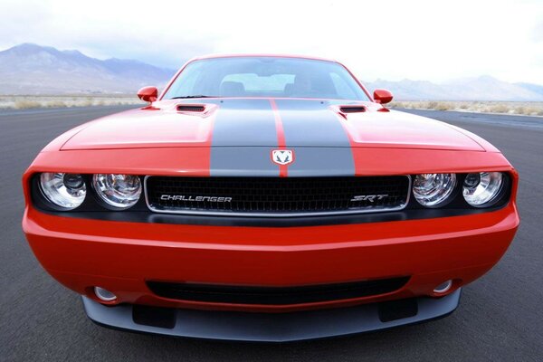 Красный спортинвый автомобиль dodge challenger