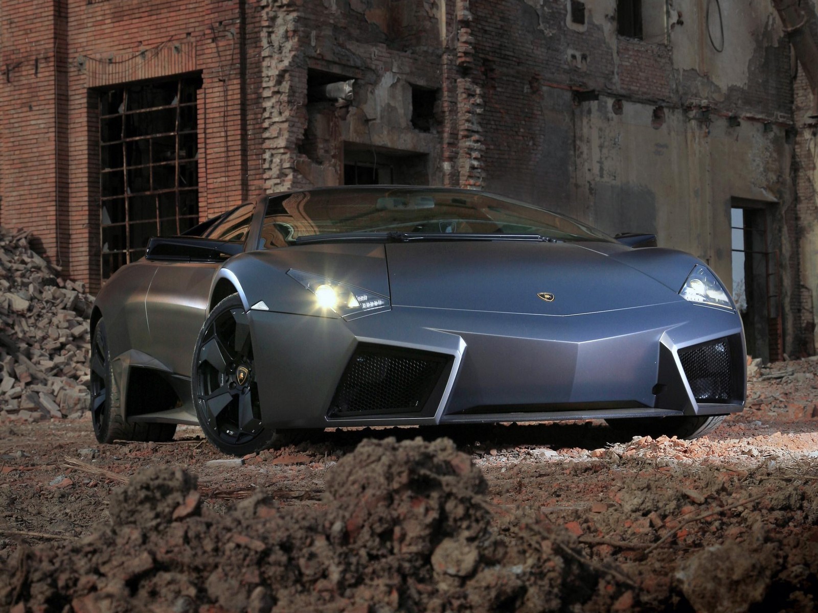 lamborghini reverton black ruins view