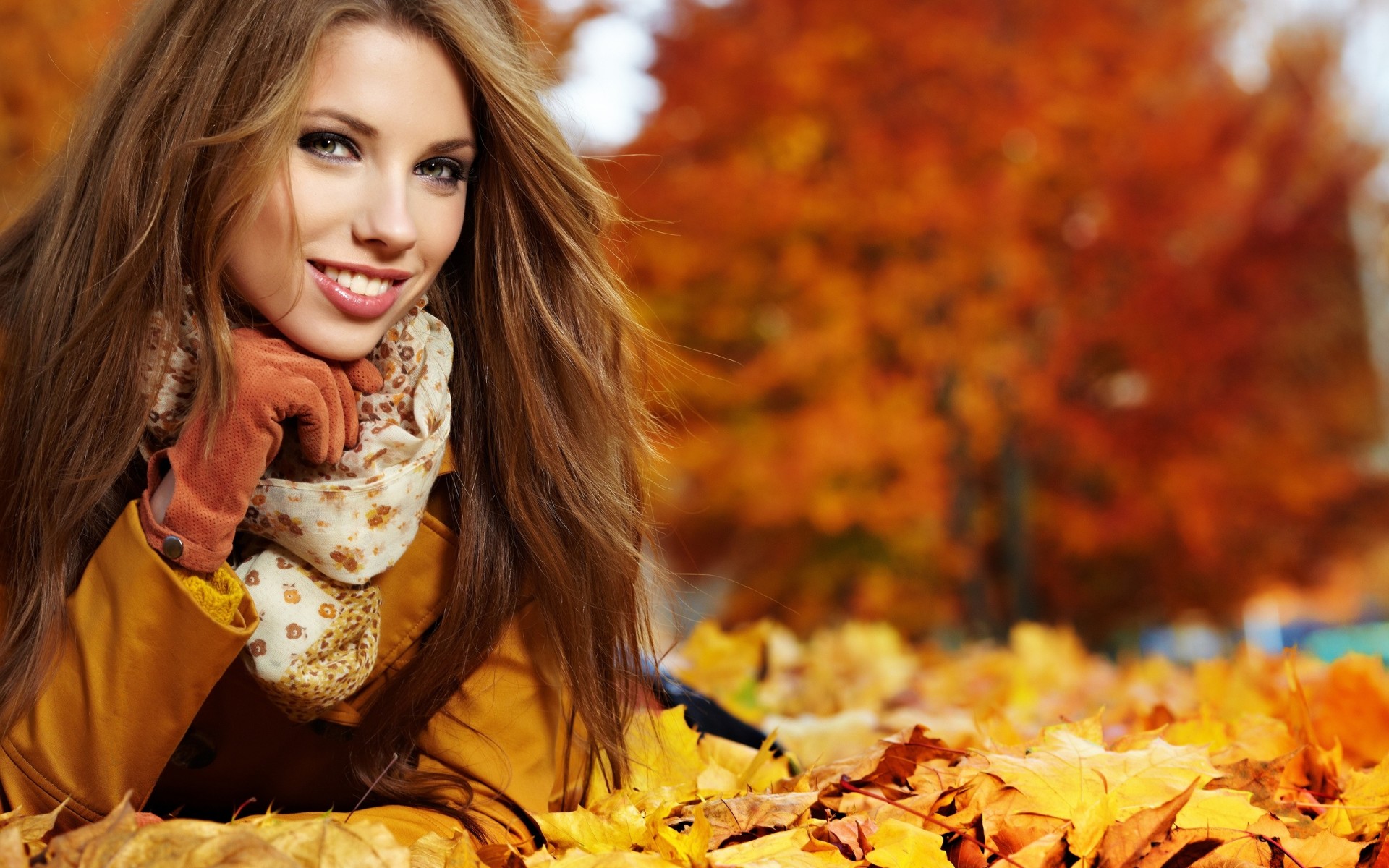 girl views brown hair coat glove