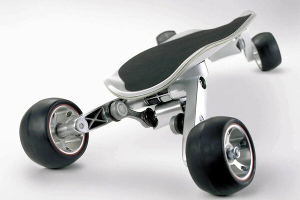 An expensive skateboard with unusual wheels