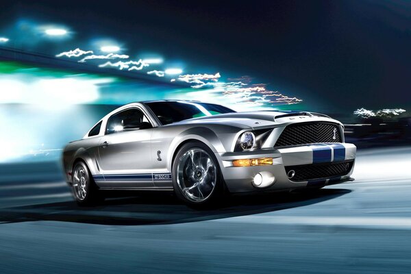 Ford Shelby gt500kr guida di notte a velocità, luce elettrica