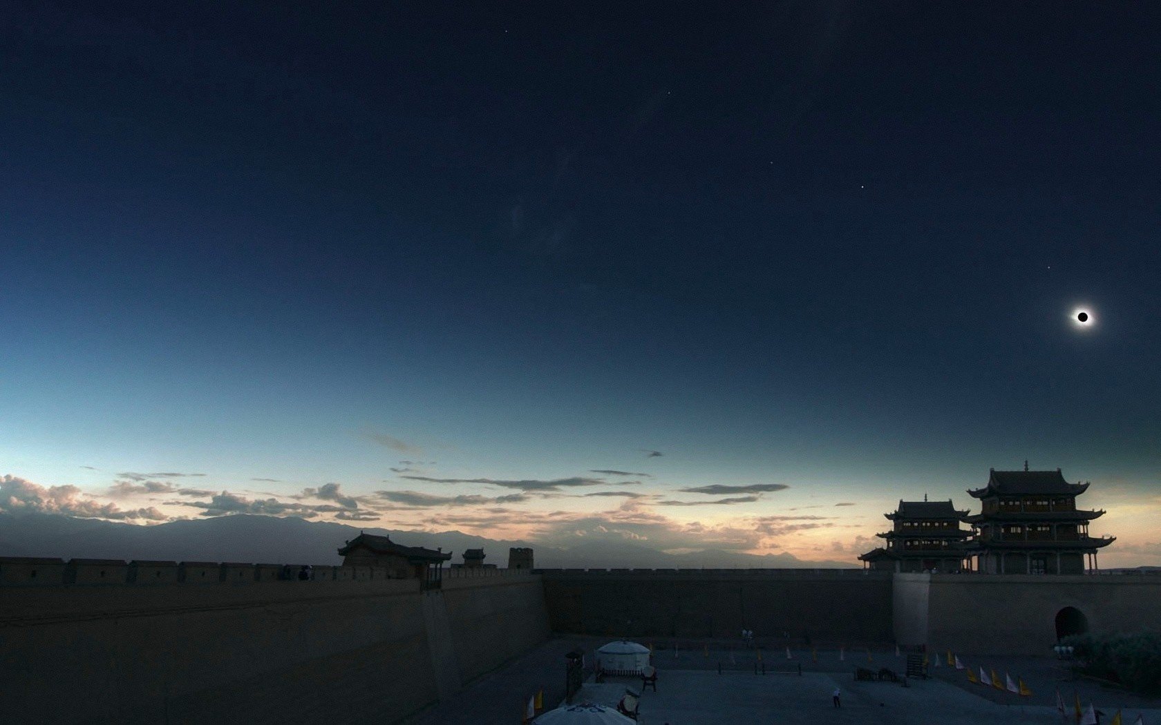 chine maisons éclipse vie nuit ciel nocturne