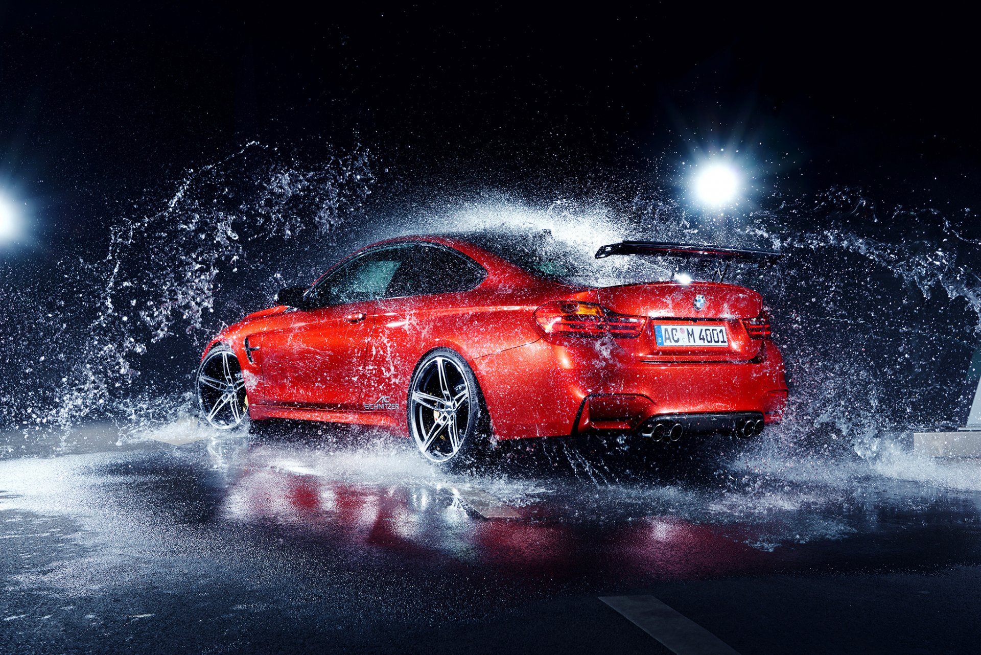 bmw m4 ac-schnitzer alemán rojo coche agua trasero