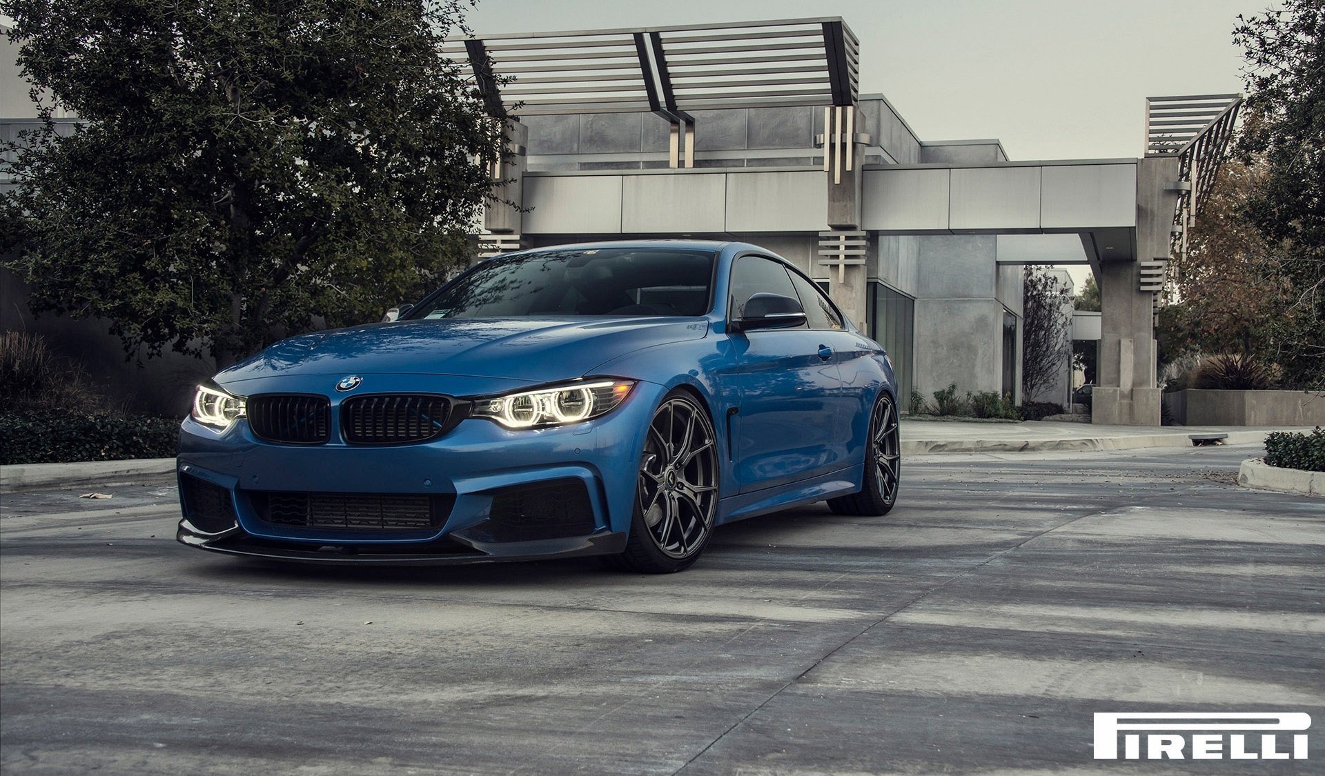 bmw f32 435i estoril blue v-ff vorsteiner 2015 front pirelli wheel