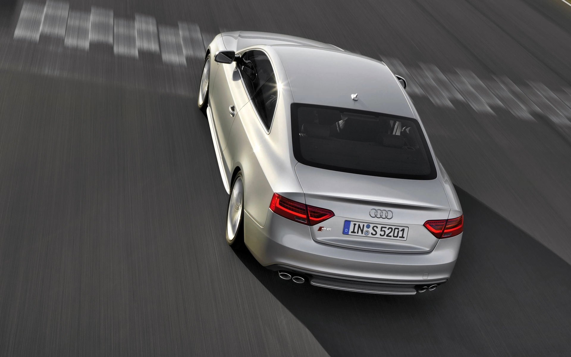 audi s5 grey view from the top asphalt in motion machine