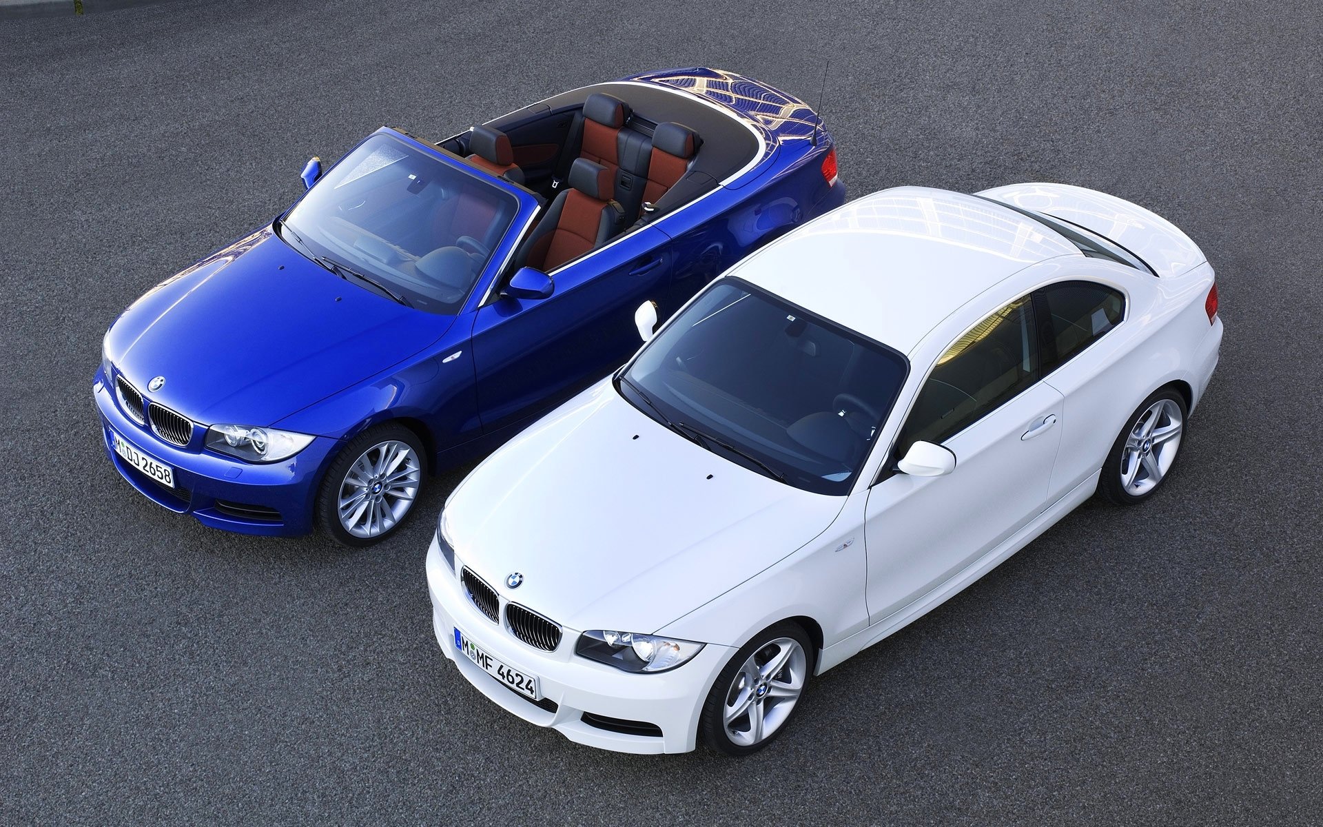 bmw 135i white blue two bmw coupe view from the top