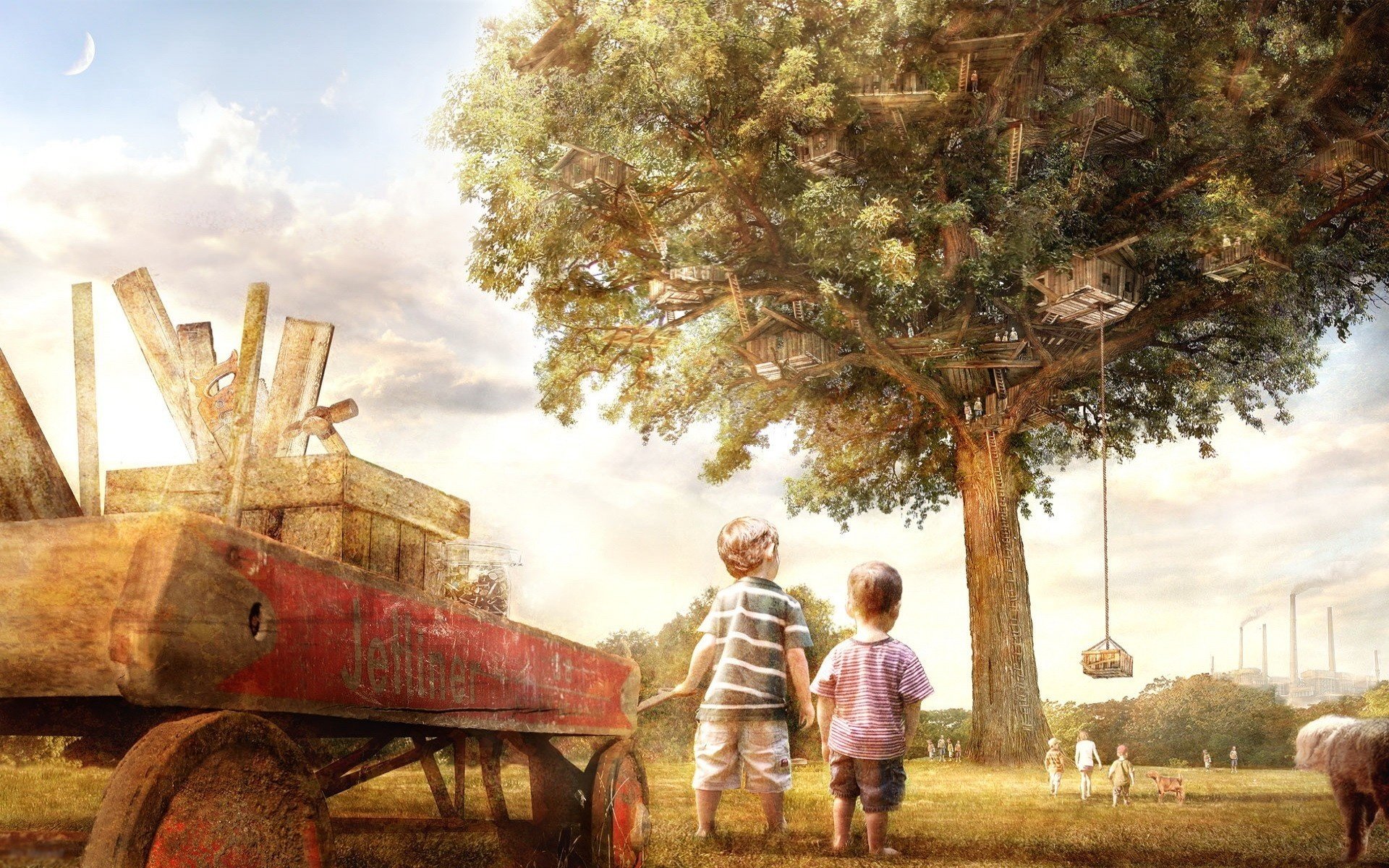 naturaleza árbol niños carro dibujo sonze luz juego casa del árbol vegetación nubes