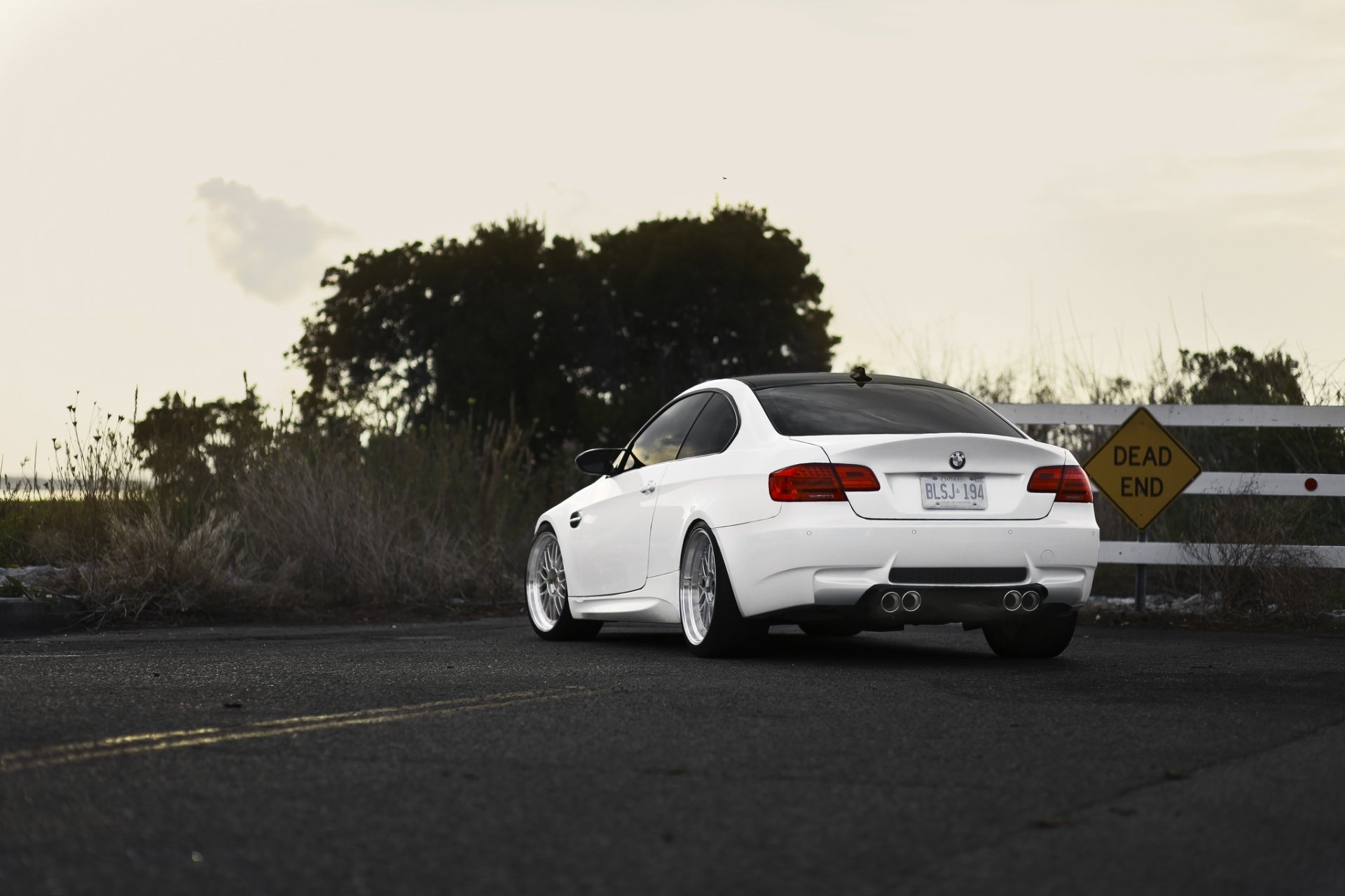 bmw m3 e92 white bmw rear road dead end