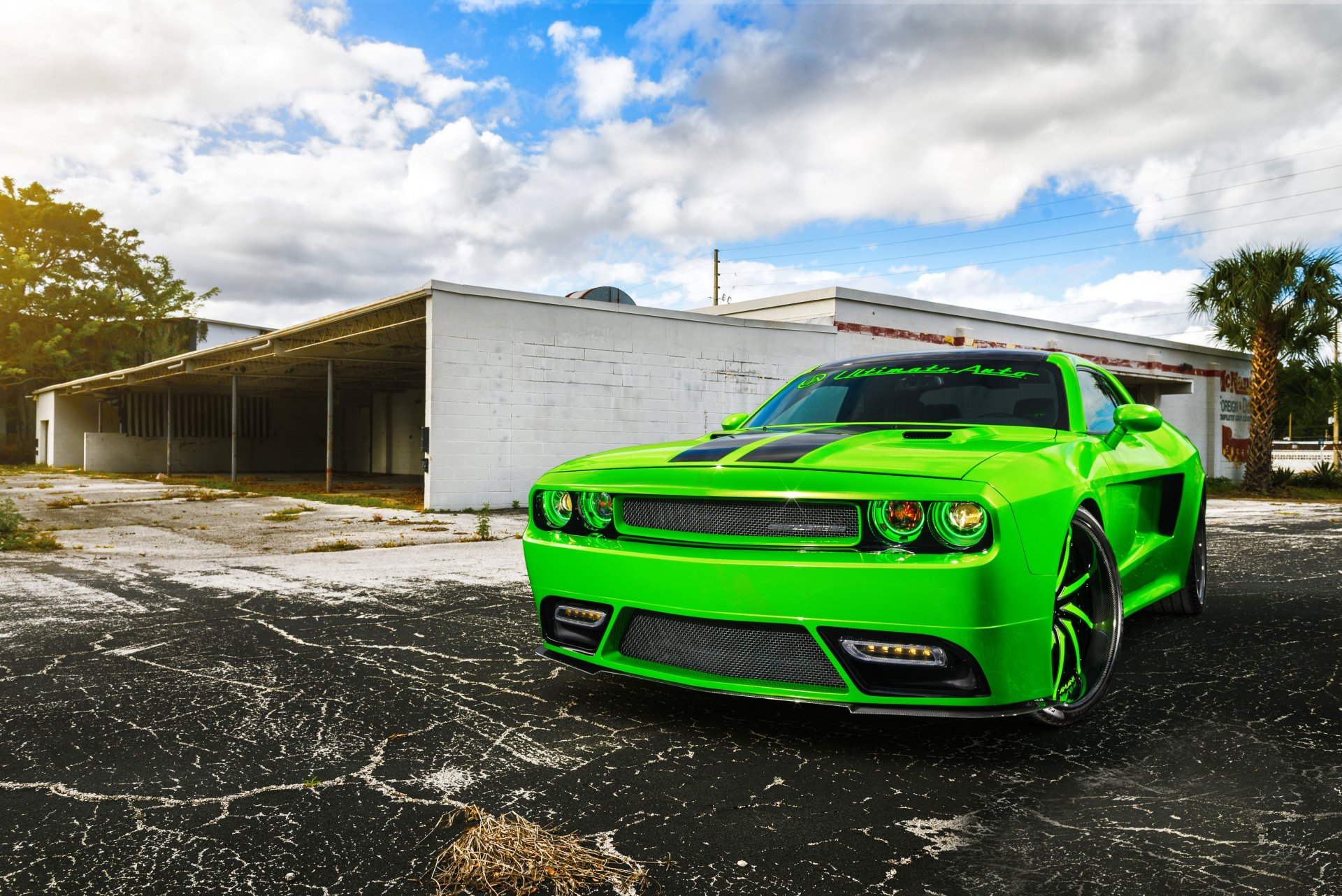 esquivar challenger srt8 jinete verde salón tuning delantero