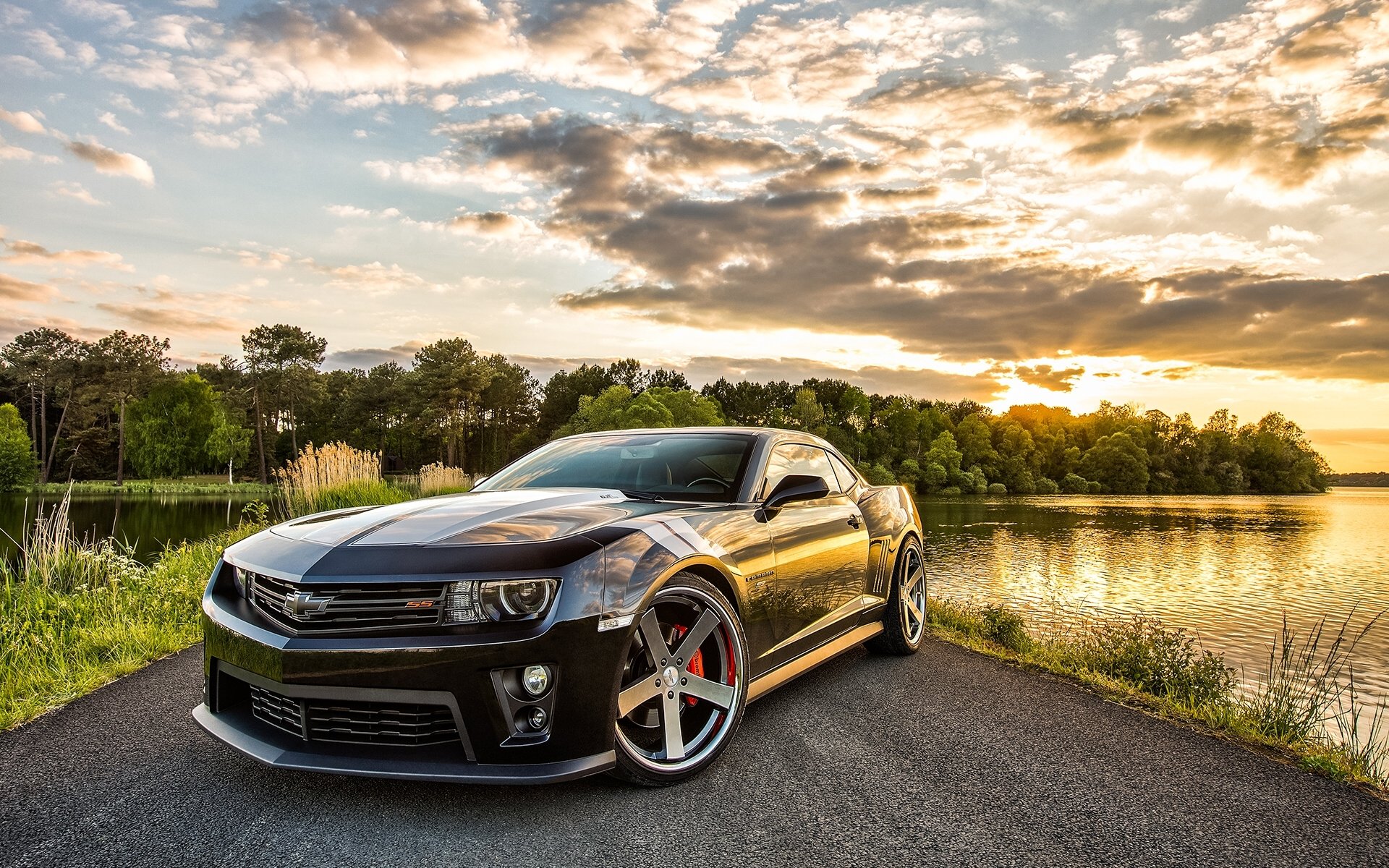 chevrolet camaro ss chevrolet camaro droga jezioro natura