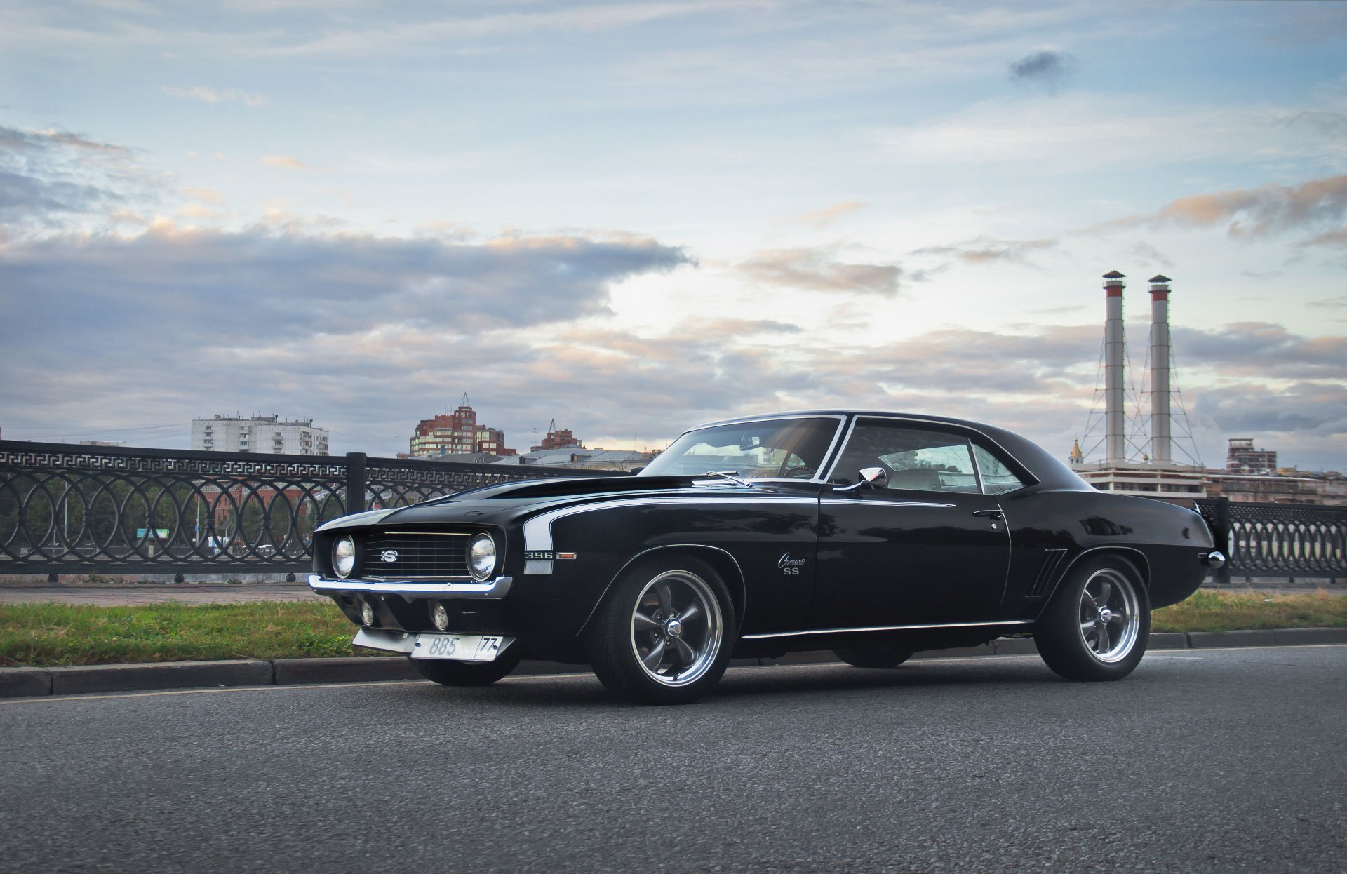 chevrolet camaro ss black wheel light street factory industry of the tube clouds sky