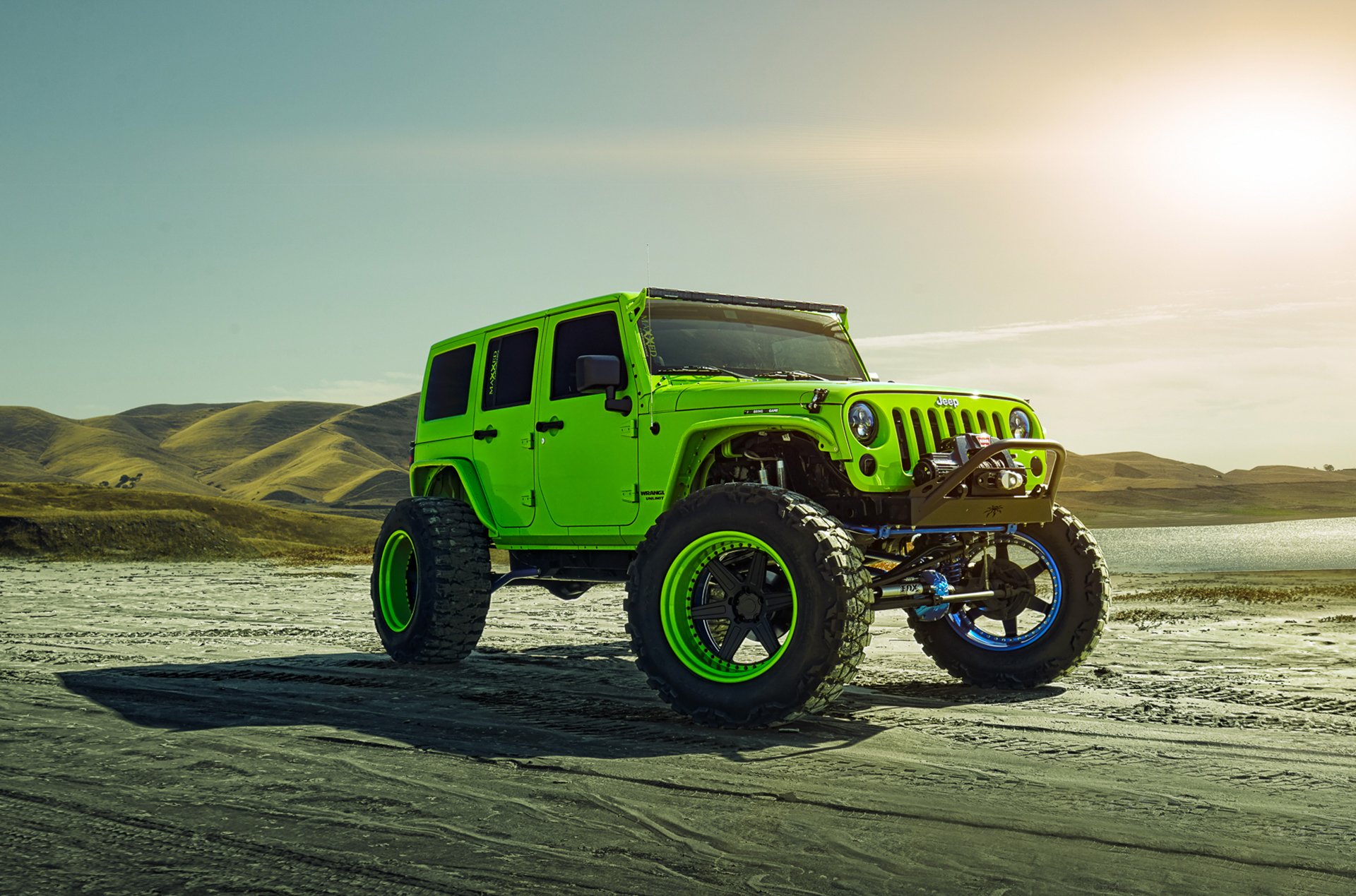 jeep wrangler adv1 funzione di pista su misura forgiato ruote verde anteriore sole