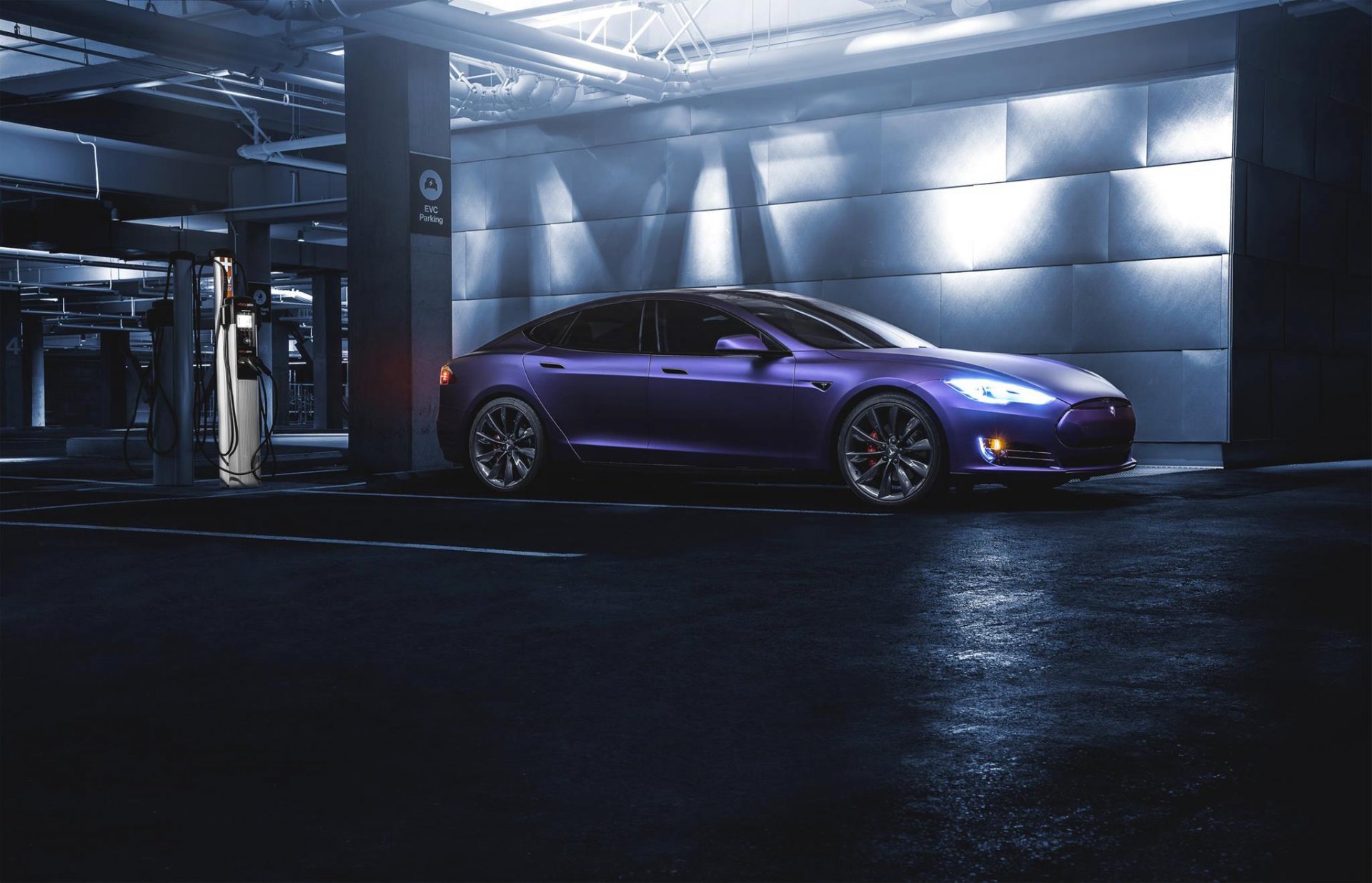 tesla p85d ss customs california drank eletric grape matte purple front