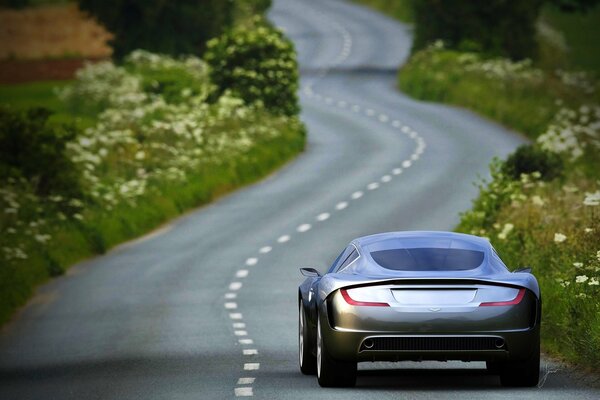 Grey Aston Martin rides on the highway