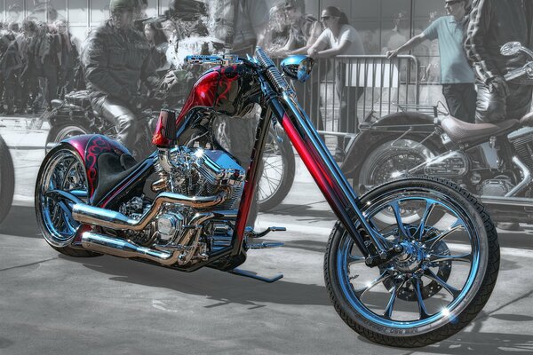 Moto chopper Design rosso e nero