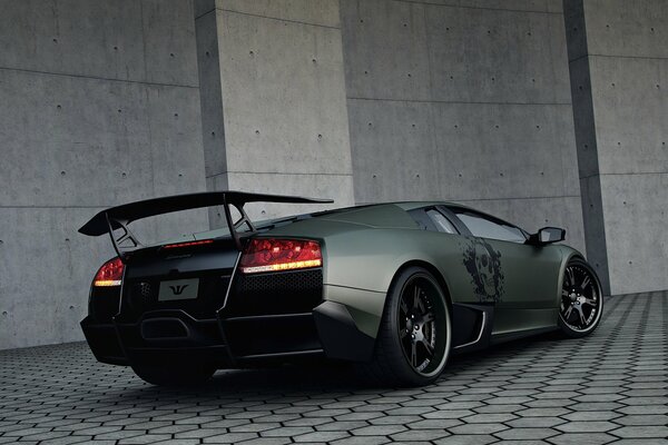 Grey, stylish Lamborghini, with good tuning 