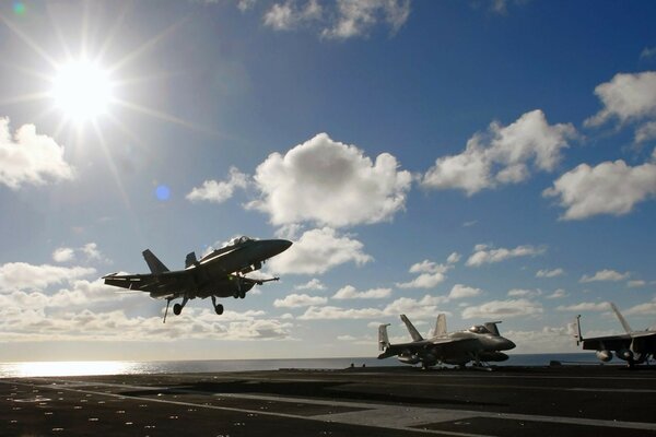 Military aircraft hornet FA-18C before landing