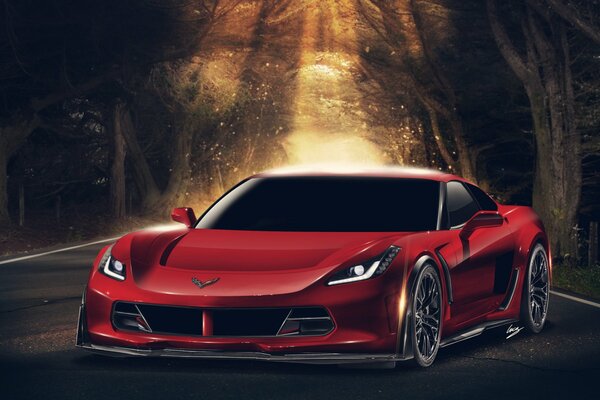 Chevrolet Corvette rouge vue de face